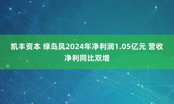 凯丰资本 绿岛风2024年净利润1.05亿元 营收净利同比双增