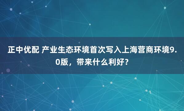 正中优配 产业生态环境首次写入上海营商环境9.0版，带来什么利好？