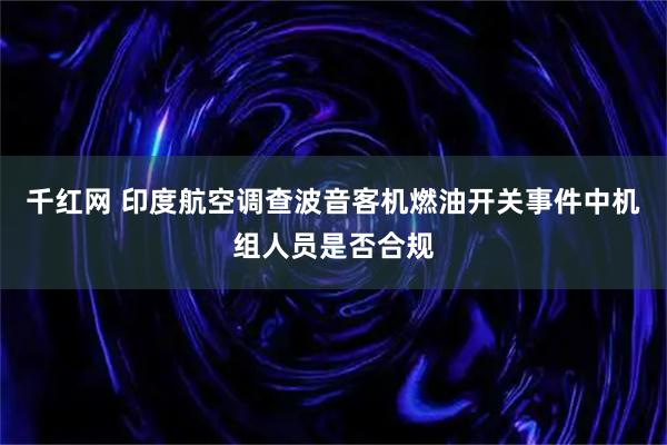 千红网 印度航空调查波音客机燃油开关事件中机组人员是否合规